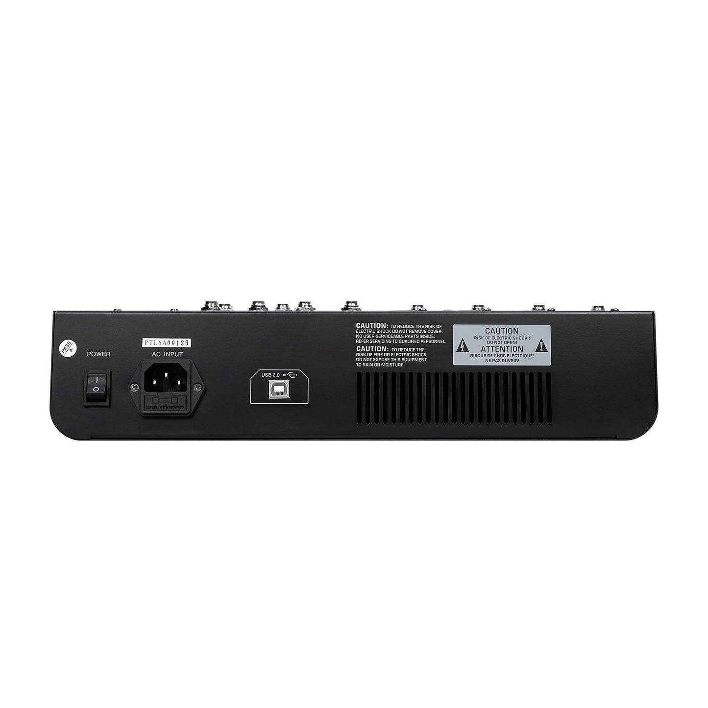 Phenyx Pro PTL-600 - Black - Professional 6-Channel Audio Mixer - Rear View