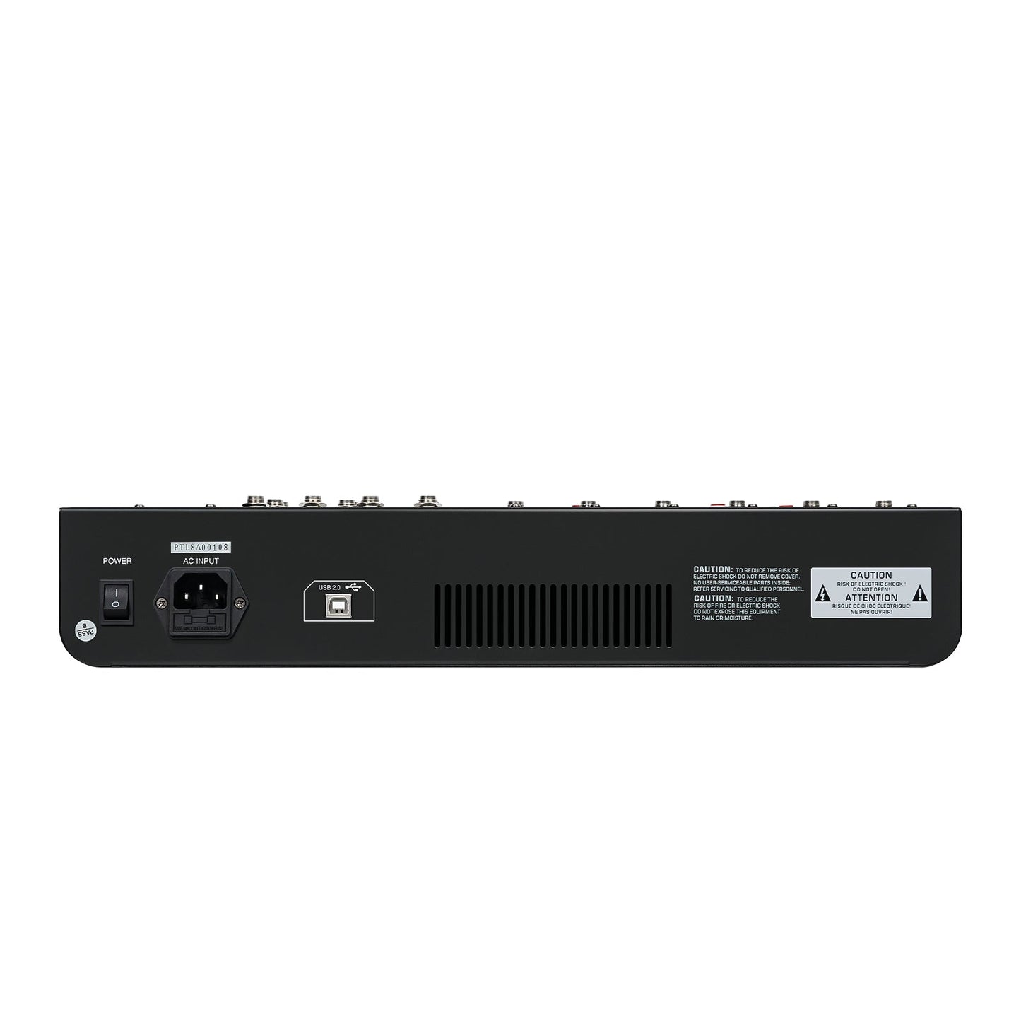 Phenyx Pro PTL-800 - Black - Professional 8-Channel Audio Mixer - Rear View