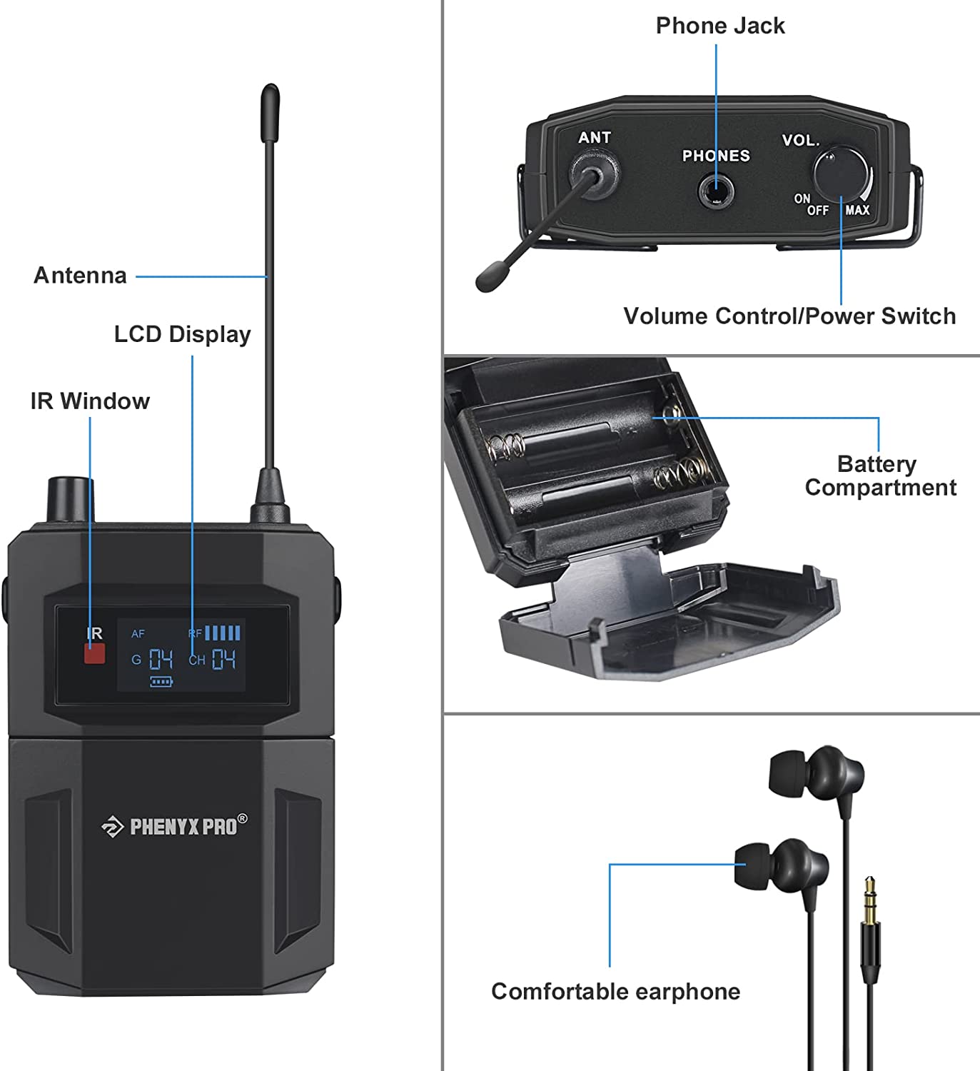 PMR-2 | Mono Wireless IEM Bodypack Receiver  for PTM-11/22/33 (900MHz), System Parts, Phenyx Pro at MSMAV