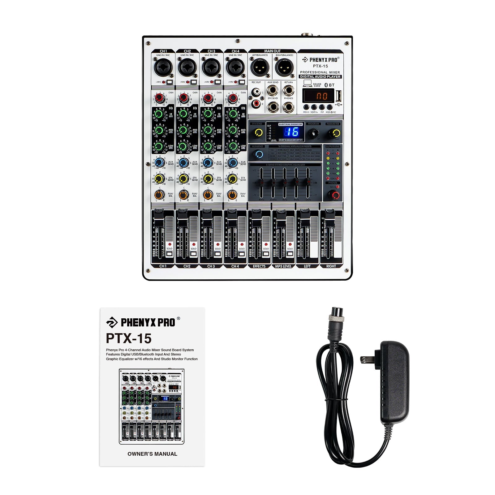 PTX-15 | 4-Channel Audio Mixer w/ 16 DSP Effects, Audio Mixer, Phenyx Pro at MSMAV