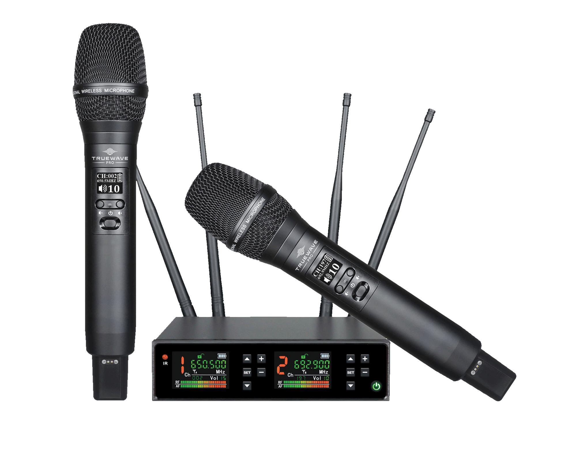 AIR-B2 2 Channel UHF Wireless Microphone System with Rechargeable Handheld Mics - TRUEWAVE PRO, Microphones, TRUEWAVE PRO at MSMAV