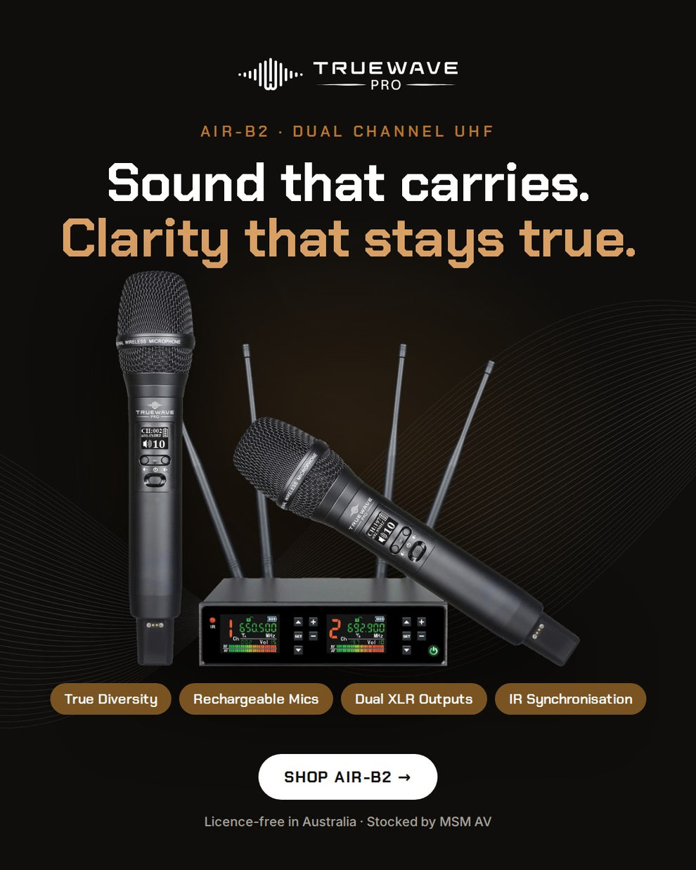 TrueWave Pro AIR-B2 dual-channel UHF wireless system