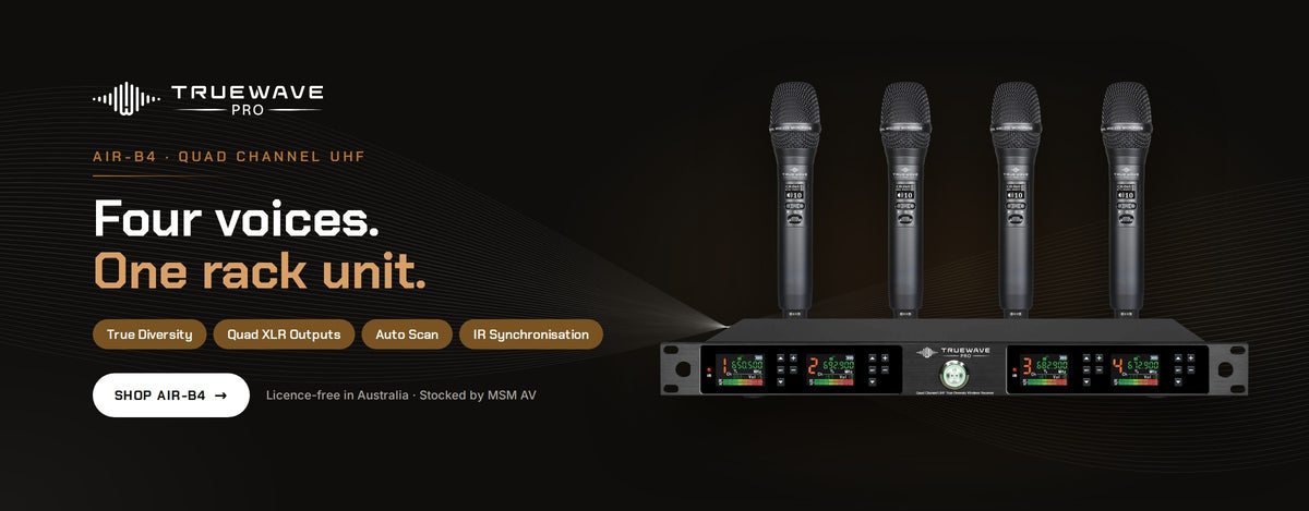 TrueWave Pro AIR-B4 quad-channel UHF wireless system – Four voices, one rack unit
