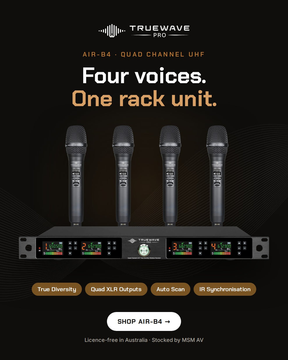 TrueWave Pro AIR-B4 quad-channel UHF wireless system
